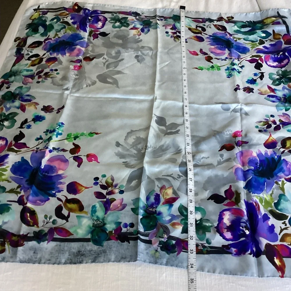 Elizabetta 100% Silk Scarf Blue Floral Italian Botanical Design - Picture 10 of 13